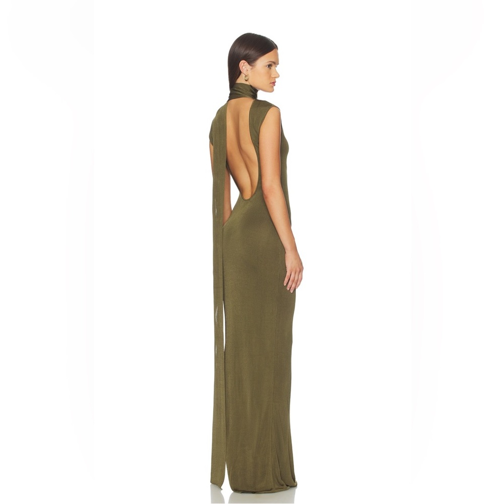 Sofia Richie Grainge Scarf Wrap Gown in Pine Green
